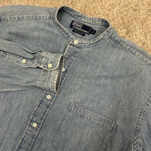 Polo Ralph Lauren Other - Vintage Polo Ralph Lauren Denim Band Collar Shirt Mens Large Cotton Long Sleeve